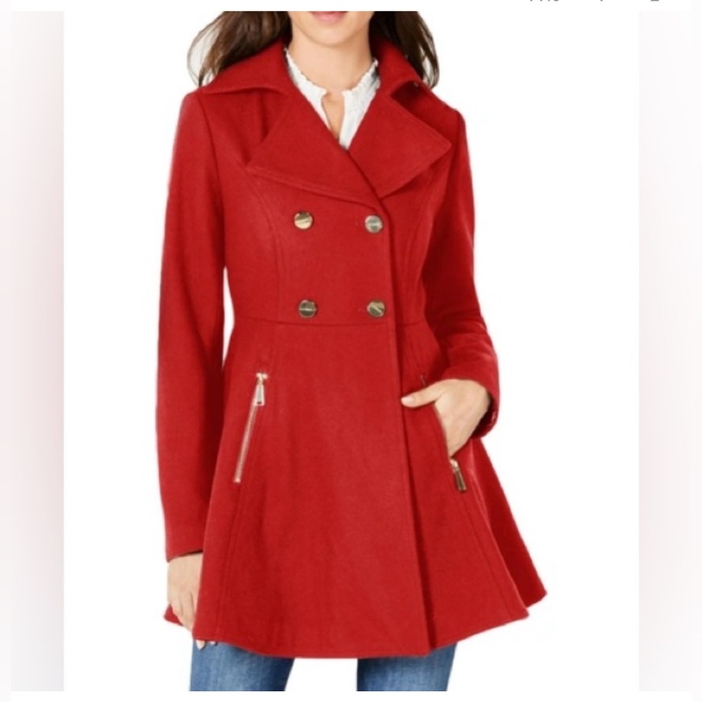 Double Breasted fit & flare Wool Blend Coat